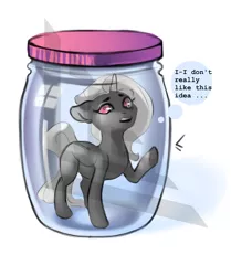 Size: 1600x1915 | Tagged: safe, artist:bilistytheles, derpibooru import, oc, unofficial characters only, pony, unicorn, commission, do not want, horn, image, jar, lewd container meme, png, solo, thought bubble, unicorn oc, your character here