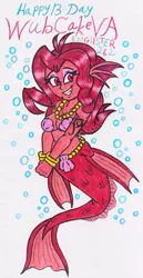 Size: 1166x2260 | Tagged: safe, artist:gilster262, derpibooru import, oc, oc:mezma, mermaid, siren, female, image, jpeg, smiling, solo, traditional art