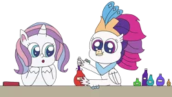 Size: 3264x1860 | Tagged: safe, artist:supahdonarudo, derpibooru import, potion nova, queen novo, classical hippogriff, hippogriff, pony, unicorn, my little pony: pony life, my little pony: the movie, book, bottle, cute, image, novabetes, novobetes, png, potion, potion making, simple background, style emulation, transparent background