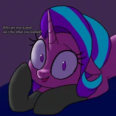 Size: 900x900 | Tagged: suggestive, artist:slamjam, derpibooru import, starlight glimmer, pony, unicorn, adoracreepy, clothes, creepy, cute, female, floppy ears, horn, image, jpeg, looking at you, lying down, mare, socks, solo, talking to viewer, yandere, yandere glimmer