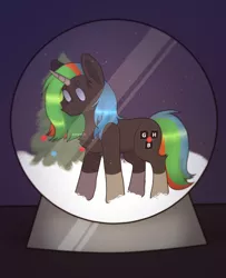 Size: 2600x3200 | Tagged: safe, artist:zerrrch, derpibooru import, oc, oc:thinkpony, pony, unicorn, christmas, christmas tree, commission, female, holiday, image, mare, png, snow, snow globe, tree, ych result, your character here