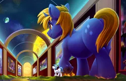 Size: 2500x1607 | Tagged: safe, artist:tsitra360, derpibooru import, oc, oc:snap fable, oc:star bright, unofficial characters only, pony, unicorn, art gallery, city, commission, cutie mark, destruction, duo, giant pony, hallway, image, indoors, jpeg, land, macro, micro, open mouth, planet, size difference, space, stomping, sun, underhoof