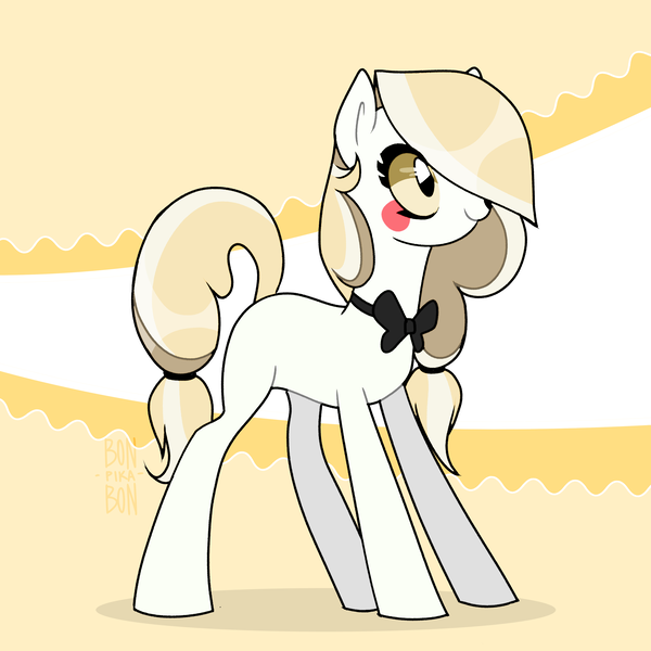 Size: 4000x4000 | Tagged: safe, artist:bonpikabon, derpibooru import, ponified, demon, demon pony, earth pony, original species, pony, blank flank, bowtie, charlie magne, colored sclera, crossover, female, hazbin hotel, image, mare, png, solo