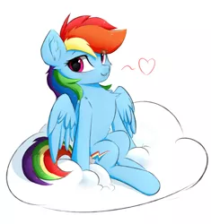 Size: 1529x1626 | Tagged: safe, artist:d.w.h.cn, derpibooru import, rainbow dash, pegasus, pony, cheek fluff, chest fluff, cloud, cute, dashabetes, ear fluff, female, floating heart, heart, image, looking at you, on a cloud, png, simple background, solo, spoken heart, spread wings, white background, wings