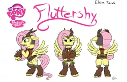 Size: 1388x900 | Tagged: safe, artist:clawshawt, derpibooru import, fluttershy, pegasus, pony, angry face, armor, barbarian, female, helmet, image, knife, mare, mouth hold, png, rearing, reference sheet, simple background, spread wings, tail wrap, white background, wings
