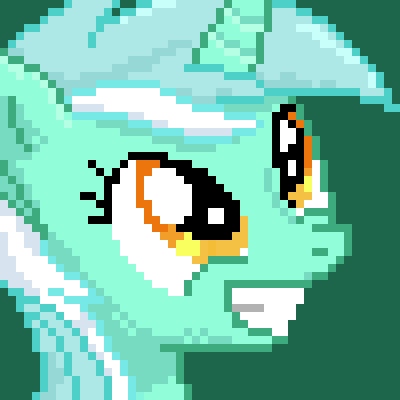 Size: 400x400 | Tagged: dead source, safe, artist:lightspeeed, derpibooru import, part of a set, lyra heartstrings, pony, unicorn, bust, green background, grin, happy, image, pixel art, png, portrait, simple background, smiling, solo