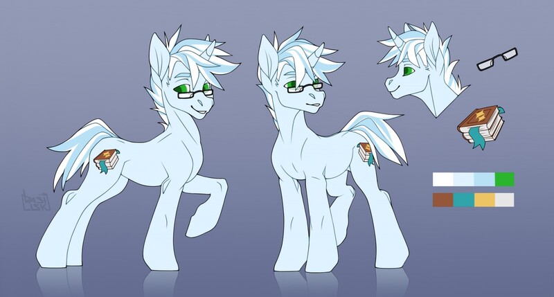 Size: 1280x686 | Tagged: safe, artist:basilllisk, derpibooru import, oc, unofficial characters only, pony, unicorn, commission, cutie mark, digital art, glasses, horn, image, jpeg, looking at you, male, reference sheet, simple background, solo, stallion, tail