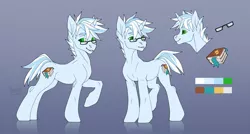 Size: 1280x686 | Tagged: safe, artist:basilllisk, derpibooru import, oc, unofficial characters only, pony, unicorn, commission, cutie mark, digital art, glasses, horn, image, jpeg, looking at you, male, reference sheet, simple background, solo, stallion, tail