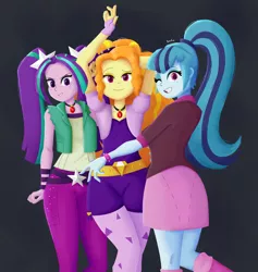 Size: 1800x1900 | Tagged: safe, artist:biocrine, derpibooru import, adagio dazzle, aria blaze, sonata dusk, equestria girls, rainbow rocks, female, gem, gray background, hand gesture, image, png, simple background, siren gem, the dazzlings, trio, trio female