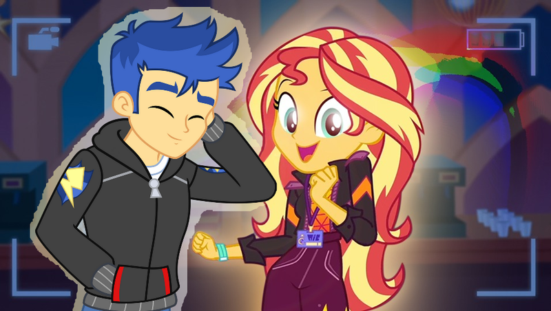 Size: 956x540 | Tagged: safe, artist:3d4d, derpibooru import, edit, edited screencap, screencap, flash sentry, sunset shimmer, equestria girls, equestria girls series, bad edit, camera shot, female, flashimmer, image, male, png, shipping, straight