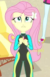 Size: 672x1024 | Tagged: safe, artist:lekonar13, derpibooru import, edit, edited screencap, screencap, fluttershy, equestria girls, beach shorts swimsuit, clothes, desperation, female, fluttershy's beach shorts swimsuit, image, implied pissing, implied wetting, need to pee, omorashi, peeing in wetsuit, png, potty emergency, potty time, swimsuit, wetsuit
