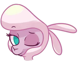 Size: 1405x1125 | Tagged: safe, artist:hitsuji, derpibooru import, pom lamb, sheep, them's fightin' herds, community related, image, one eye closed, png, reaction image, simple background, solo, transparent background, wink