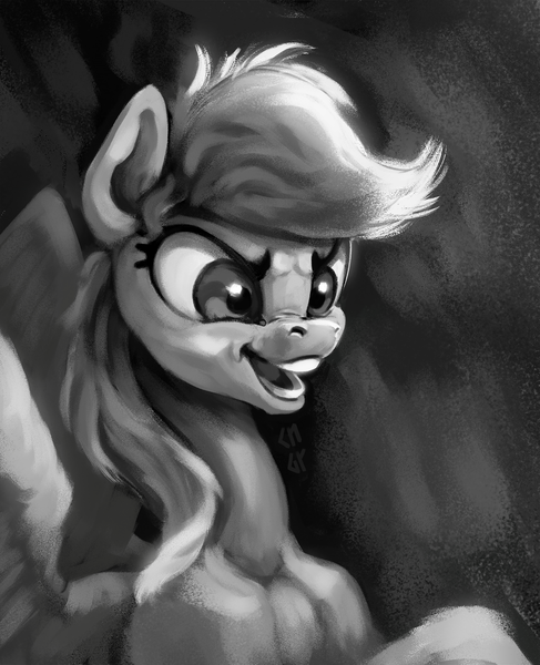 Size: 2839x3500 | Tagged: safe, artist:cyanoger, derpibooru import, rainbow dash, pegasus, grayscale, high res, image, monochrome, png, simple background, smiling, solo