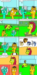 Size: 1600x3200 | Tagged: safe, artist:eternaljonathan, author:bigonionbean, derpibooru import, cheese sandwich, donut joe, fancypants, soarin', oc, alicorn, earth pony, pegasus, pony, unicorn, comic:super party fusion, alicorn oc, butt, canterlot, canterlot castle, clothes, comic, commissioner:bigonionbean, cutie mark, dat ass was fat, dialogue, female, flank, fusion, glasses, horn, huge butt, image, jiggle, jpeg, lab coat, large butt, magic, maid, male, mare, plot, scientist, screaming, stallion, thicc ass, wings