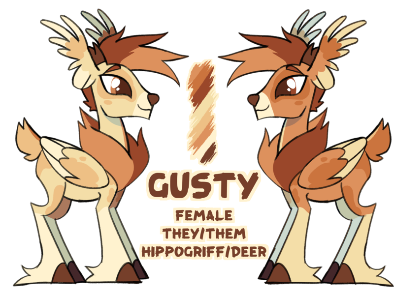 Size: 2000x1500 | Tagged: safe, artist:renhorse, derpibooru import, oc, oc:gusty, deer, deer pony, hippogriff, hybrid, original species, peryton, female, image, png, reference sheet, simple background, solo, transparent background