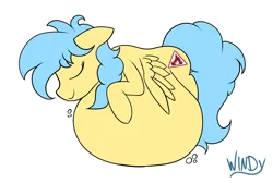 Size: 2328x1566 | Tagged: safe, artist:thewindrunner, derpibooru import, oc, oc:mercury drop, unofficial characters only, pegasus, pony, belly, belly bed, big belly, eyes closed, female, huge belly, image, impossibly large belly, mare, png, simple background, sleeping, solo, stuffed, transparent background