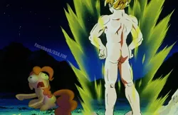 Size: 1166x750 | Tagged: suggestive, artist:rsa.fim, derpibooru import, edit, edited screencap, screencap, pinkie pie, exhibitionism, goku, image, jpeg, meme, not salmon, not salmon yet salmon, nudity, practitioner of naturism, super saiyan, unexpected, wat