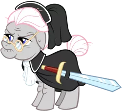 Size: 1280x1176 | Tagged: safe, artist:andoanimalia, derpibooru import, idw, temperance flowerdew, earth pony, pony, spoiler:comic63, female, gameloft, glasses, idw showified, image, mare, png, simple background, solo, sword, transparent background, vector, weapon