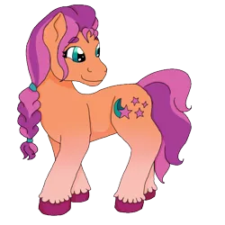 Size: 500x500 | Tagged: safe, artist:sweetstarlitart, derpibooru import, sunny starscout, earth pony, pony, braid, female, g5, image, looking back, mare, png, simple background, smiling, solo, transparent background, unshorn fetlocks