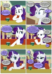 Size: 868x1230 | Tagged: safe, artist:dziadek1990, derpibooru import, edit, edited screencap, screencap, rarity, the saddle row review, cafe, comic, conversation, dialogue, dr. seuss, food, image, offscreen character, png, reference, screencap comic, slice of life, table, tea, text, the grinch