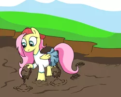 Size: 2000x1600 | Tagged: safe, artist:amateur-draw, derpibooru import, fluttershy, pegasus, pony, 90s grunge fluttershy, baseball cap, cap, clothes, female, hat, image, mare, messy, mud, mud pit, muddy, muddy hooves, png, pond, simple background, skirt, solo