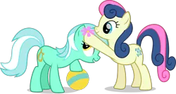 Size: 7980x4293 | Tagged: safe, artist:thatusualguy06, derpibooru import, bon bon, lyra heartstrings, sweetie drops, earth pony, pony, unicorn, party pooped, .svg available, absurd resolution, adorabon, ball, cute, duo, female, flower, flower in hair, image, lyrabetes, mare, png, simple background, transparent background, vector