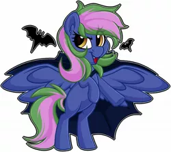 Size: 1874x1674 | Tagged: safe, artist:missbramblemele, derpibooru import, oc, oc:lishka, pegasus, pony, vampire, vampony, bats!, cape, clothes, cute, halloween, holiday, image, jpeg, solo