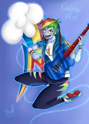 Size: 2893x3996 | Tagged: safe, artist:bidzinha, derpibooru import, rainbow dash, equestria girls, clothes, converse, cutie mark, female, guitar, image, jpeg, musical instrument, open mouth, shoes, sneakers, solo, tongue out