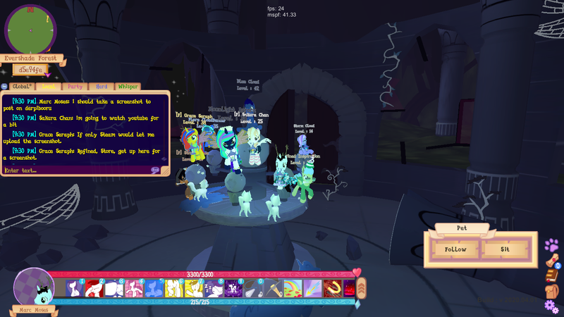 Size: 1366x768 | Tagged: safe, derpibooru import, oc, oc:sakura chan, cat, pegasus, pony, unicorn, armor, castle of the royal pony sisters, dancing, fake wings, female, flying, game, game screencap, group photo, horn, hud, image, lantern, legends of equestria, male, mare, night, pegasus oc, png, sitting, stallion, sunglasses, sunglasses at night, torch, unicorn oc, wings