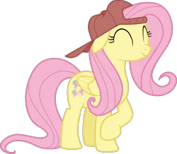 Size: 4000x3486 | Tagged: safe, artist:calinou, derpibooru import, fluttershy, pegasus, pony, .svg available, 90s grunge fluttershy, backwards cap, baseball cap, cap, cute, derpibooru exclusive, eyes closed, female, gameloft interpretation, hat, high res, image, inkscape, mare, one leg raised, png, shyabetes, simple background, smiling, solo, transparent background, vector