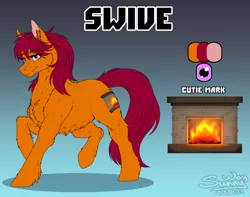 Size: 1200x944 | Tagged: safe, artist:sunny way, derpibooru import, oc, oc:swive, pony, art, artwork, character, cute, digital art, female, feral, finished commission, fire, fireplace, fluffy, image, mare, png, reference, reference sheet, smiling, solo, warm