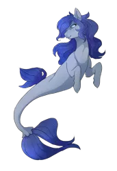 Size: 739x1082 | Tagged: artist needed, safe, artist:monsoonvisionz, derpibooru import, oc, unofficial characters only, earth pony, pony, seapony (g4), blue eyes, blue mane, blue tail, dorsal fin, female, fish tail, flowing mane, flowing tail, image, png, seaponified, simple background, smiling, solo, species swap, tail, transparent background
