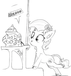 Size: 1047x1129 | Tagged: safe, artist:alazak, derpibooru import, oc, oc:pearl, earth pony, pony, image, monochrome, png, solo, younger