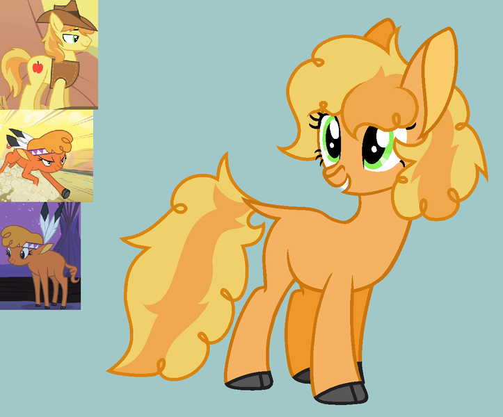 Size: 1220x1012 | Tagged: safe, artist:drancarola135, derpibooru import, braeburn, little strongheart, oc, hybrid, bisony, braeheart, female, image, male, offspring, parent:braeburn, parent:little strongheart, parents:braeheart, png, screencap reference, shipping, straight