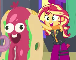 Size: 711x559 | Tagged: safe, derpibooru import, screencap, sunset shimmer, costume conundrum, costume conundrum: sunset shimmer, equestria girls, equestria girls series, spoiler:eqg series (season 2), cropped, female, geode of empathy, hot dog costume, image, magical geodes, png