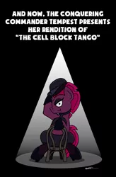 Size: 2953x4500 | Tagged: safe, artist:bobthedalek, derpibooru import, tempest shadow, pony, unicorn, my little pony: the movie, chair, chicago, clothes, fishnet pantyhose, hat, high heels, image, looking at you, musical, png, shoes, smug