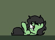 Size: 192x140 | Tagged: safe, artist:plunger, derpibooru import, oc, oc:anonfilly, unofficial characters only, earth pony, pony, animated, bellyrubs, cute, eyes closed, female, filly, gif, green background, hoofy-kicks, image, laughing, lying down, mouse cursor, ocbetes, on back, open mouth, simple background, smiling, solo, tickling