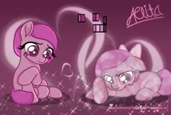 Size: 1607x1081 | Tagged: safe, artist:muhammad yunus, derpibooru import, oc, oc:aelita, unofficial characters only, crystal pony, earth pony, pony, 2019, bow, duo, female, heart, image, mare, medibang paint, png, unamused