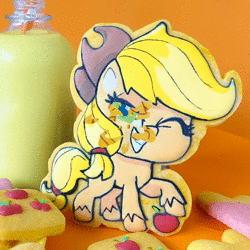 Size: 1080x1080 | Tagged: safe, derpibooru import, official, applejack, earth pony, pony, my little pony: pony life, animated, apple, cookie, facebook, female, food, image, satisfying, solo, webm