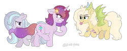 Size: 6000x2401 | Tagged: safe, artist:pink-pone, derpibooru import, oc, oc:ataxia, oc:cosmic, oc:oracle, unofficial characters only, bat pony, pony, unicorn, female, horns, image, mare, png, simple background, transparent background