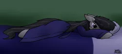 Size: 1832x816 | Tagged: safe, artist:the-furry-railfan, derpibooru import, octavia melody, earth pony, bathrobe, bed, bedroom, clothes, image, lying down, messy mane, on bed, pillow, png, prone, resting, robe, tired