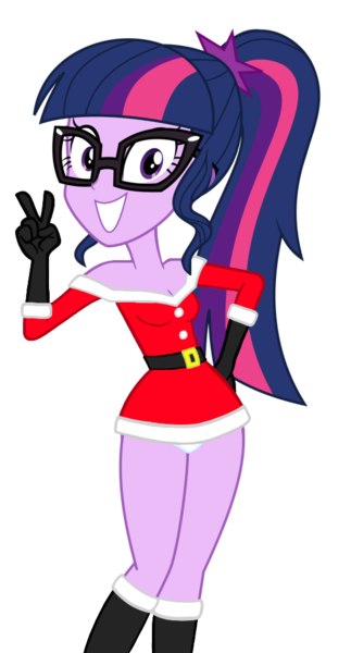 Size: 552x1024 | Tagged: suggestive, derpibooru import, edit, editor:astroboy84, sci-twi, twilight sparkle, equestria girls, equestria girls series, adorasexy, adorkable, adorkasexy, belt, boots, breasts, christmas, christmas outfit, cleavage, clothes, costume, cute, dork, glasses, gloves, grin, holiday, image, nerd, panties, panty shot, peace sign, png, ponytail, purple eyes, santa costume, sexy, sexy santa costume, shoes, simple background, skirt, smiling, solo, transparent background, underwear, white panties, white underwear
