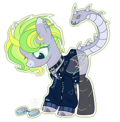 Size: 3576x3640 | Tagged: safe, artist:elberas, derpibooru import, oc, oc:cloud drift, unofficial characters only, pegasus, pony, augmented tail, broken glasses, clothes, collar, female, freckles, glasses, image, jacket, leather jacket, mare, markings, mismatched socks, missing cutie mark, multicolored hair, nose piercing, nose ring, piercing, png, ripped stockings, shirt, simple background, socks, solo, spikes, striped socks, sunglasses, t-shirt, torn socks, transparent background