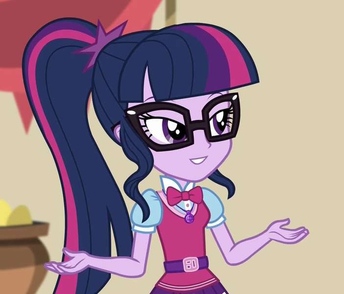 Size: 1212x1034 | Tagged: safe, derpibooru import, edit, edited screencap, editor:mycarhasamoustache, screencap, sci-twi, twilight sparkle, equestria girls, movie magic, spoiler:eqg specials, cropped, image, png, smile edit, solo