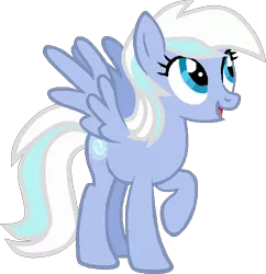 Size: 526x543 | Tagged: safe, artist:bronybase, artist:pegasski, derpibooru import, oc, oc:silver syclone, unofficial characters only, pegasus, pony, base used, eyelashes, image, looking up, open mouth, pegasus oc, png, raised hoof, simple background, smiling, solo, transparent background, wings