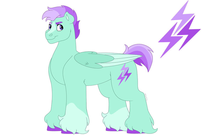 Size: 1280x854 | Tagged: safe, artist:itstechtock, derpibooru import, oc, pegasus, pony, image, jpeg, magical lesbian spawn, male, offspring, parent:rainbow dash, parent:starlight glimmer, parents:glimmerdash, simple background, solo, stallion, white background