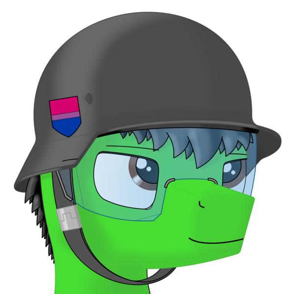 Size: 1200x1200 | Tagged: safe, artist:zocidem, derpibooru import, oc, oc:wrench, earth pony, pony, bust, digital art, helmet, image, png, portrait, pride, pride flag, simple background, solo, stahlhelm, transparent background, visor