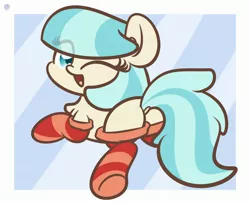 Size: 2650x2160 | Tagged: safe, artist:kimjoman, derpibooru import, coco pommel, earth pony, pony, adorasexy, butt, chest fluff, clothes, cocobetes, cute, dock, ear fluff, female, hatbutt, image, jpeg, looking at you, looking back, looking back at you, mare, one eye closed, open mouth, plot, sexy, smiling, socks, solo, striped socks, wink