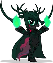 Size: 1280x1495 | Tagged: safe, artist:mlp-trailgrazer, derpibooru import, oc, oc:crimson glow, pony, bipedal, clothes, cosplay, costume, hela odinsdottir, image, magic, png, simple background, solo, transparent background