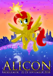 Size: 2054x2919 | Tagged: safe, artist:praisecastiel, derpibooru import, oc, oc:spheres, alicorn, 2018, competition, convention:alicon, image, png, poster